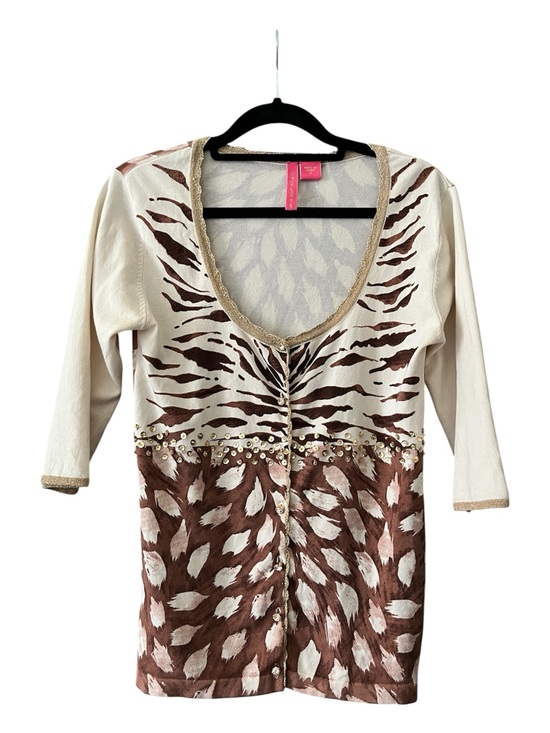 Charlotte Sweaters - VTG Charlotte Tarantola Silk-Blend Embellished Mixed Animal Print Cardigan Top